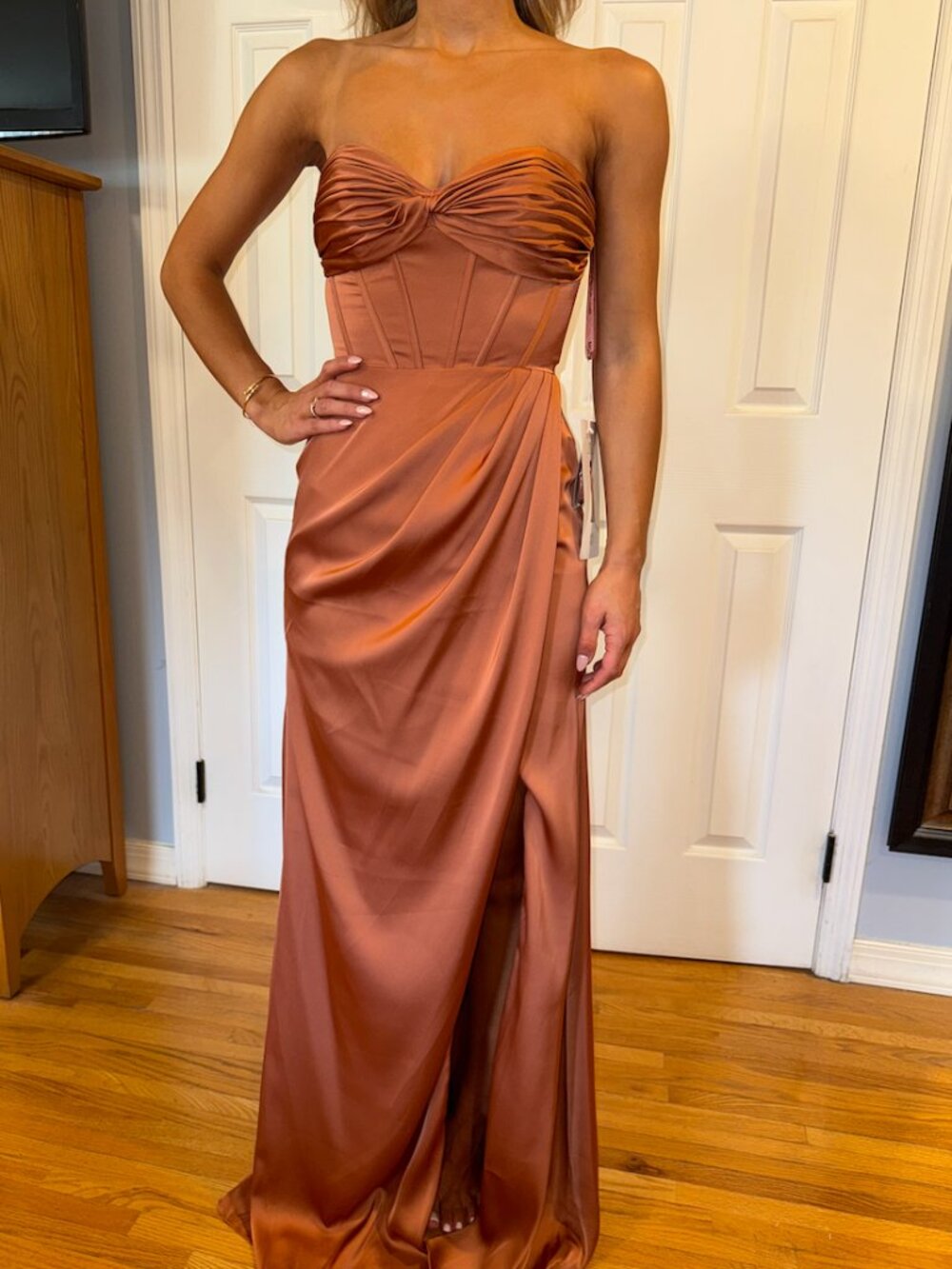 NWT Morilee Luxe Satin Corset Bodice Bridesmaid Dress in Spice